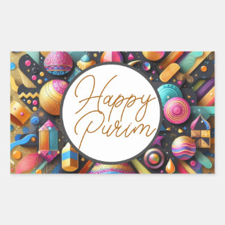 Sticker Rectangulaire Joyeux Purim Juif Voeux Multicolor Décor Parti