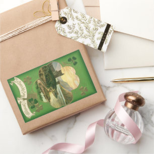 Sticker Rectangulaire Joyeux Saint-Patrick Vintage Carte de Vœux Château