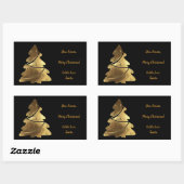 Sticker Rectangulaire Joyeux sapin de Noël noir et or élégant (Feuille)