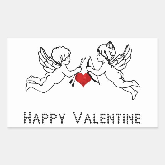 Sticker Rectangulaire Joyeux Valentine Cherubs Couple Coeurs mignons Tex (Devant)