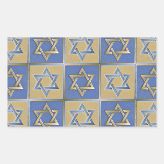 Sticker Rectangulaire Judaica Star de David Metal Gold Blue (Devant)
