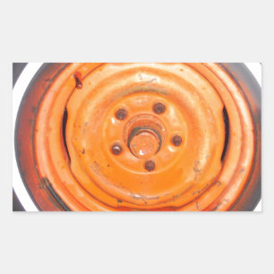 Sticker Rectangulaire Junk Yard vintage Roue, orange noir et blanc