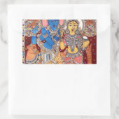 STICKER RECTANGULAIRE KALAMKARI RADHA KRISHNA PEINTURE (Sac)