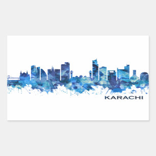 Sticker Rectangulaire Karachi Skyline Pakistan Blue