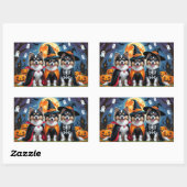 Sticker Rectangulaire Keeshond Chiens Citrouille Halloween Funny (Feuille)