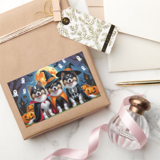 Sticker Rectangulaire Keeshond Chiens Citrouille Halloween Funny (Cadeaux)