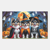 Sticker Rectangulaire Keeshond Chiens Citrouille Halloween Funny (Devant)