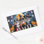 Sticker Rectangulaire Keeshond Chiens Citrouille Halloween Funny (Enveloppe)