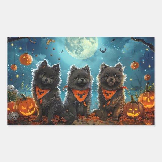 Sticker Rectangulaire Keeshond Halloween Éffrayant (Devant)