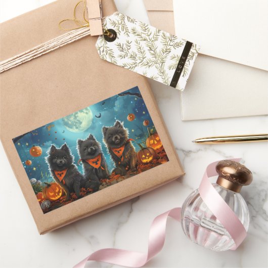 Sticker Rectangulaire Keeshond Halloween Épouvantable (Cadeaux)