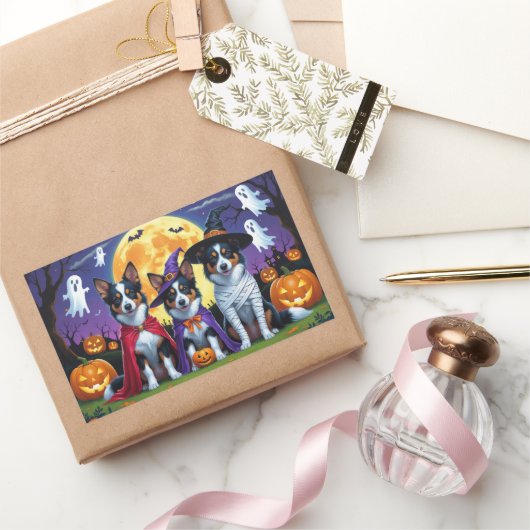 Sticker Rectangulaire Kelpies australiennes Chiens Citrouille Halloween (Cadeaux)