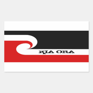 Sticker Rectangulaire Kia Ora & Drapeau Maori, Nouvelle-Zélande /Sports,