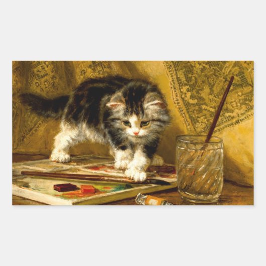 Sticker Rectangulaire Kitten avec peinture et brosses (Devant)
