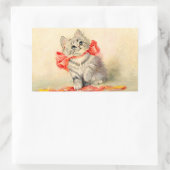 Sticker Rectangulaire Kitten avec ruban rouge (Sac)