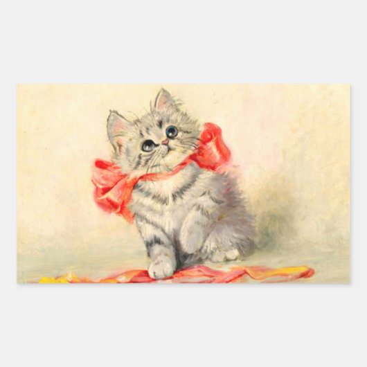 Sticker Rectangulaire Kitten avec ruban rouge (Devant)