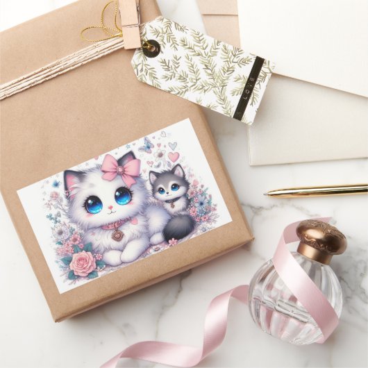 Sticker Rectangulaire Kitten Cuteness Overload : Chat et chien aux yeux  (Cadeaux)