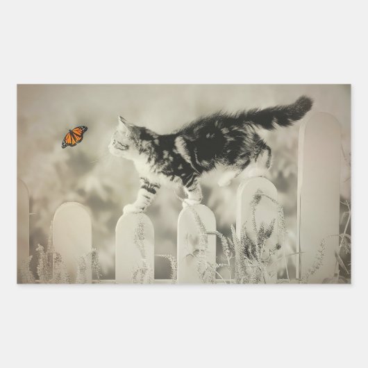 Sticker Rectangulaire Kitten et papillon (Devant)