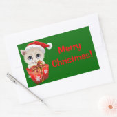 Sticker Rectangulaire Kitten Noël Père Noël avec cadeau (Enveloppe)