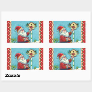 STICKER RECTANGULAIRE KRIS KRINGLE ALIMENTER LES OISEAUX REDBIRÉS, NOËL