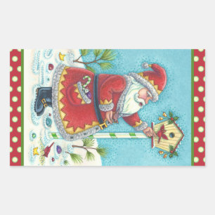 STICKER RECTANGULAIRE KRIS KRINGLE & CARDINALS CHRISTMAS PÈRE NOËL STICK