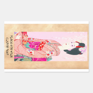 Sticker Rectangulaire Kyoto Brocade, quatre Feuilles - Spring japonaise 