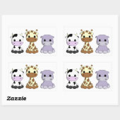 Sticker Rectangulaire La bande dessinée mignonne d'hippopotame de girafe (Feuille)