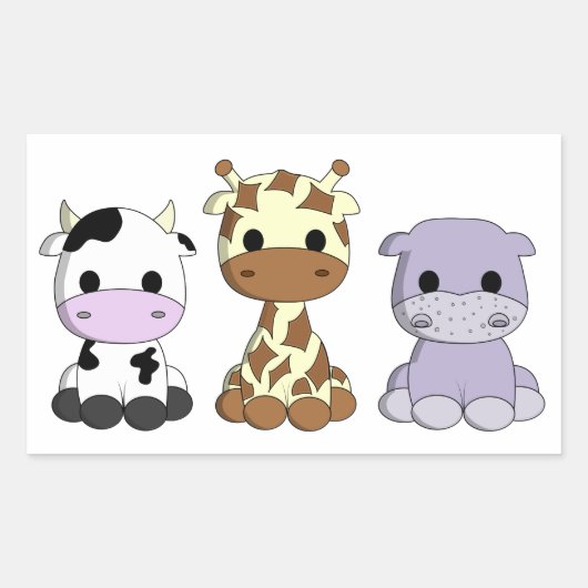 Sticker Rectangulaire La bande dessinée mignonne d'hippopotame de girafe (Devant)