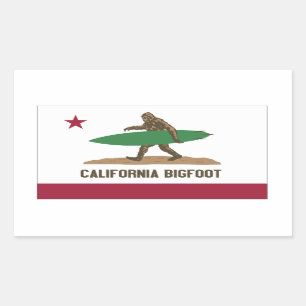 Sticker Rectangulaire La Californie surfant Bigfoot Shortboard