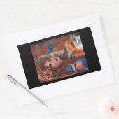 Sticker Rectangulaire La déesse "Rhiannon" à l'oiseau par Renée Lavoie (Enveloppe)