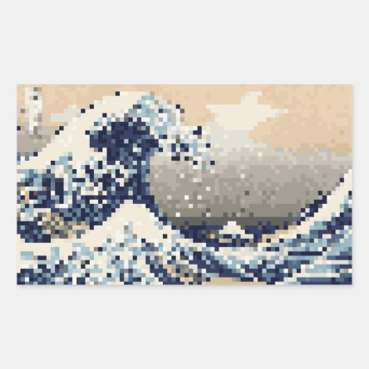 Sticker Rectangulaire La Grande vague au large de Kanagawa 8 bits Pixel (Devant)