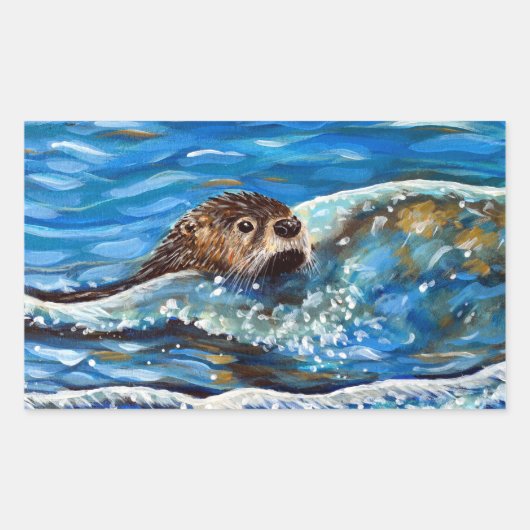 Sticker Rectangulaire La Otter dans la peinture de la mer (Devant)