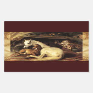 Sticker Rectangulaire La TENTE ARABE AVEC des CHEVAUX, l'AUTRE parchemin