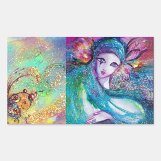 Sticker Rectangulaire LADY BLUE MASK Masques vénitiennes (Devant)