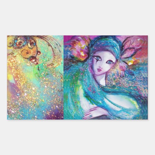 Sticker Rectangulaire LADY BLUE MASK Venetian Masquerade Party (Devant)