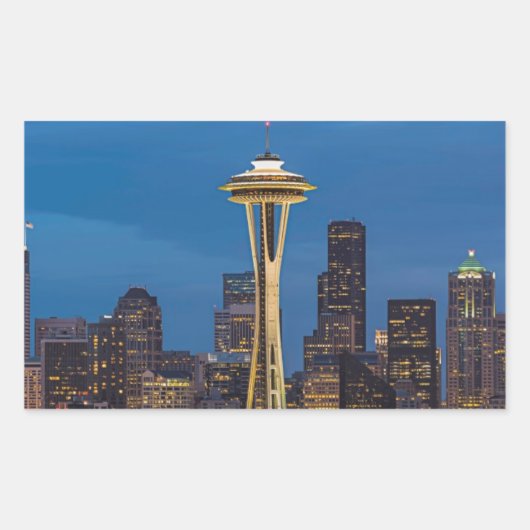 Sticker Rectangulaire L'aiguille de l'espace et Seattle du centre (Devant)