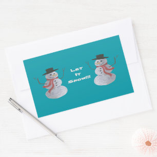 Sticker Rectangulaire Laisse-le neiger ! ! ! Bonhomme de neige