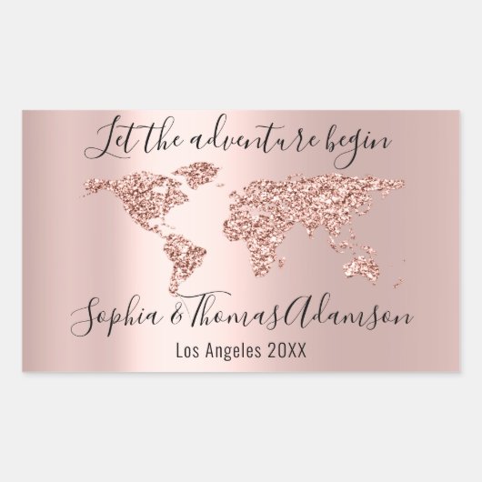 Sticker Rectangulaire Laisser l'aventure commencer Mariage Rose mondial  (Devant)
