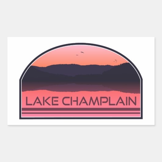 Sticker Rectangulaire Lake Champlain New York Vermont Red Sunrise (Devant)
