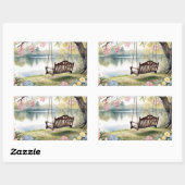 Sticker Rectangulaire Lakeside Swing dans le jardin d'aquarelle romantiq (Feuille)