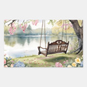 Sticker Rectangulaire Lakeside Swing dans le jardin d'aquarelle romantiq (Devant)