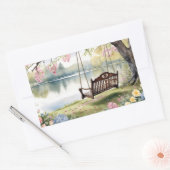 Sticker Rectangulaire Lakeside Swing dans le jardin d'aquarelle romantiq (Enveloppe)