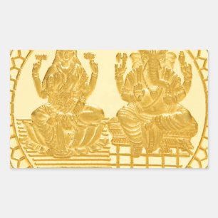 STICKER RECTANGULAIRE LAKSHMI ET GANESH GOLD COIN DESIGN