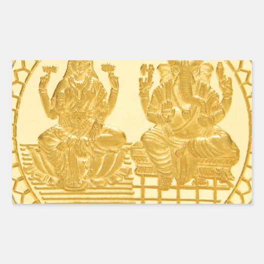 STICKER RECTANGULAIRE LAKSHMI ET GANESH GOLD COIN DESIGN (Devant)