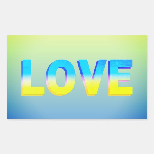 Sticker Rectangulaire L'AMOUR en bleu et jaune pour l'Ukraine Ukrainien (Devant)