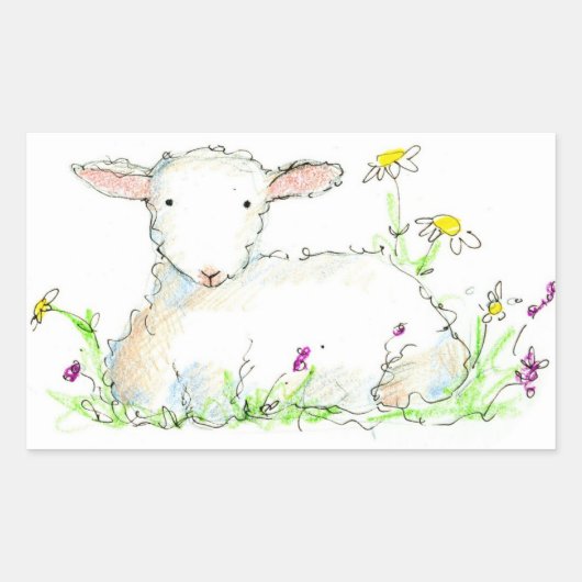 Sticker Rectangulaire Lampe de printemps Mouton de ferme Illustration d' (Devant)