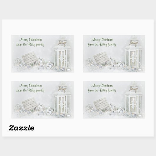 Sticker Rectangulaire lanterne blanche de Noël ornée de neige (Feuille)
