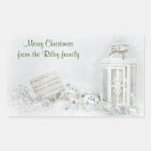 Sticker Rectangulaire lanterne blanche de Noël ornée de neige (Devant)