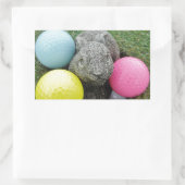 Sticker Rectangulaire Lapin avec oeuf jaune rose (Sac)