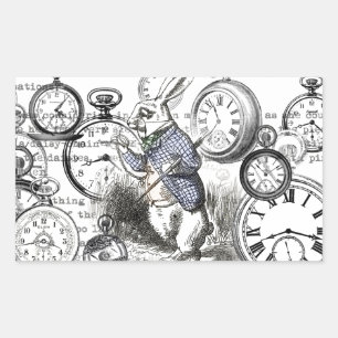 Sticker Rectangulaire Lapin Blanc Alice au Pays des Merveilles Horloges 