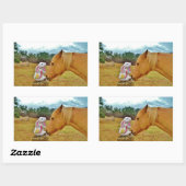 Sticker Rectangulaire Lapin blanc et Cheval jaune (Feuille)